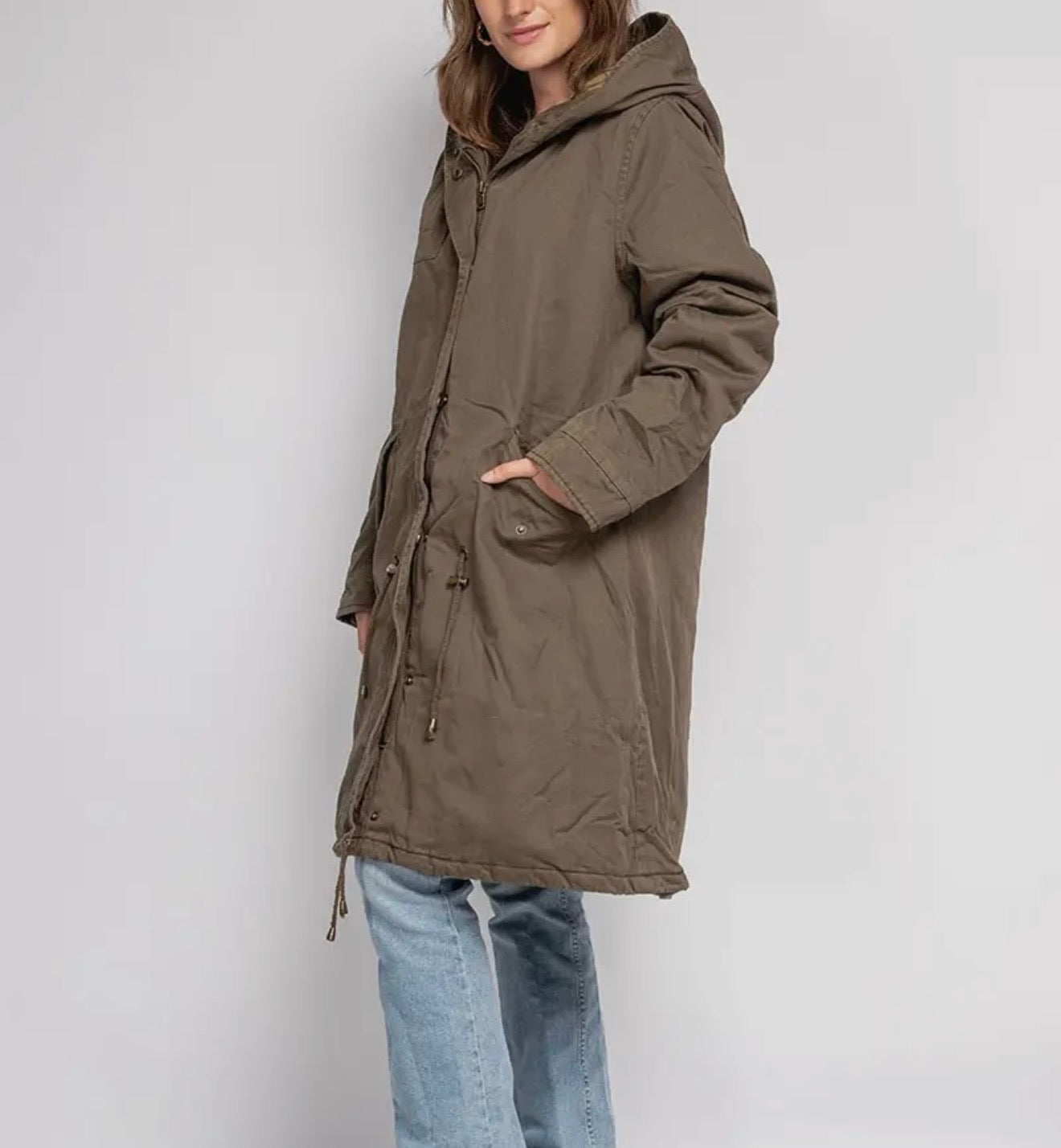 Damenparka khaki/braun mit Motiv