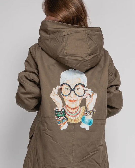 Damenparka khaki/braun mit Motiv