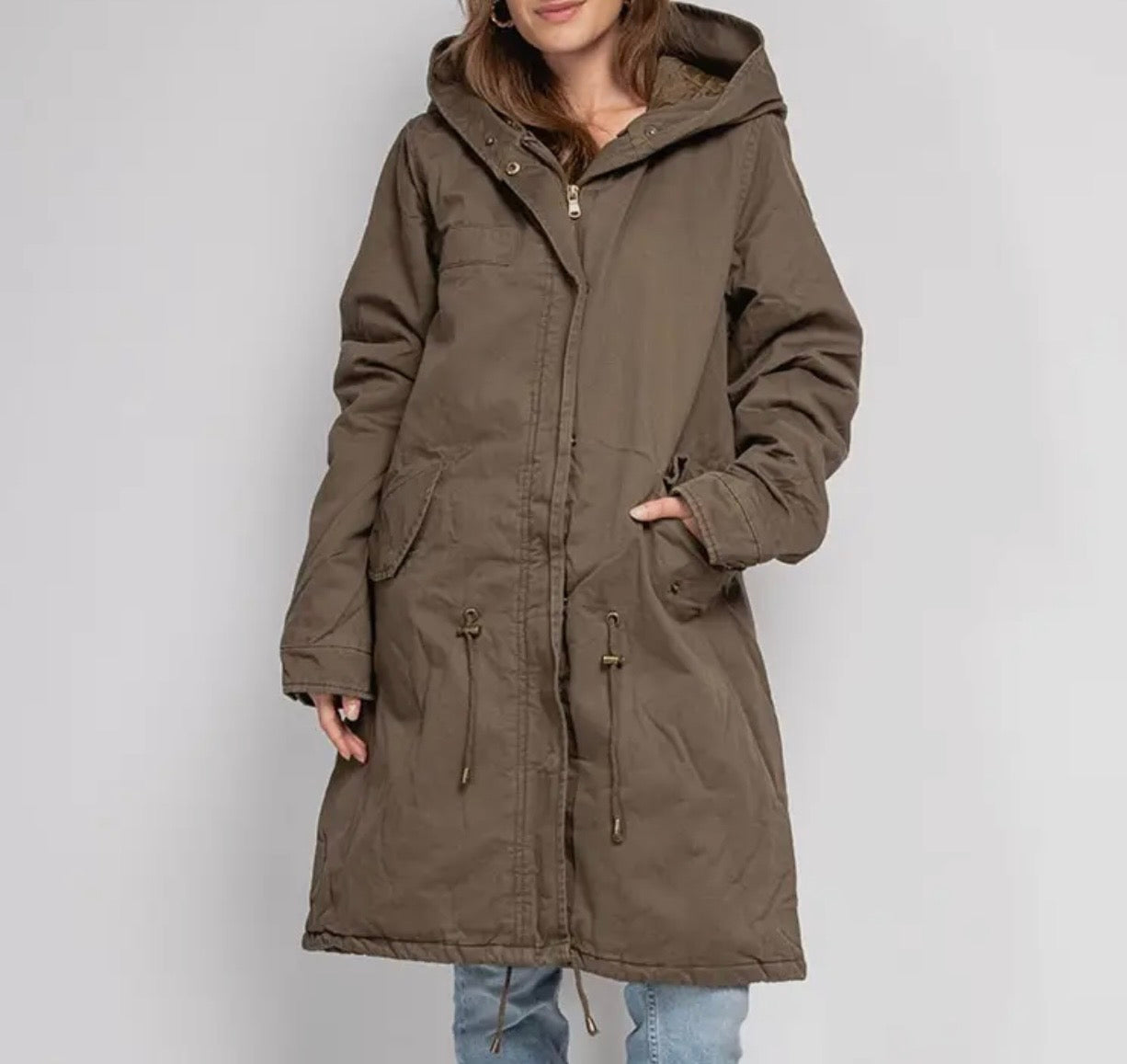 Damenparka khaki/braun mit Motiv